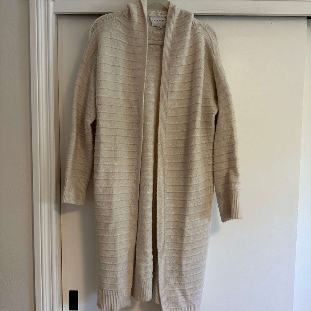 Pink Rose Cream Ribbed Cardigan
